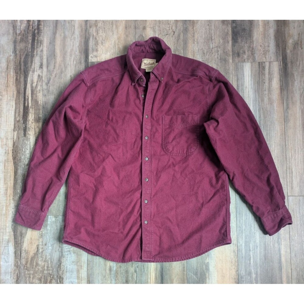 VTG Woolrich Heavy Flannel Shirt Mens Large Maroon Cotton Work Button Up Rugged